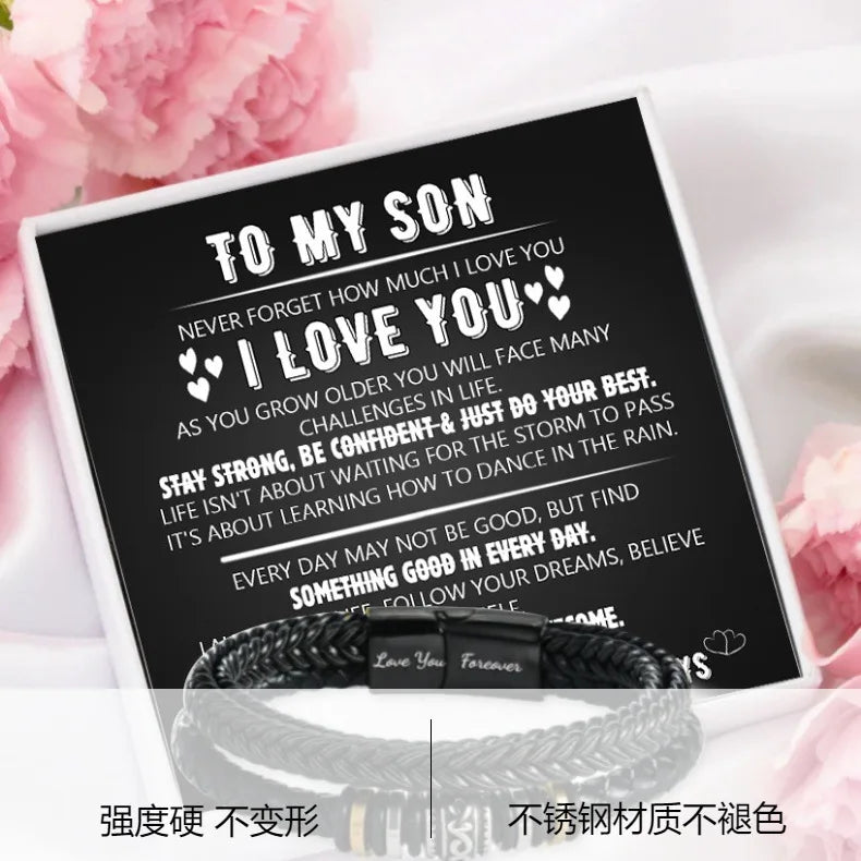 Stainless Steel Bracelet To My Son Bracelet, Son Gifts From Mom Dad, Birthday Gift For Son, Men Bracelet, Message Card Gift Box
