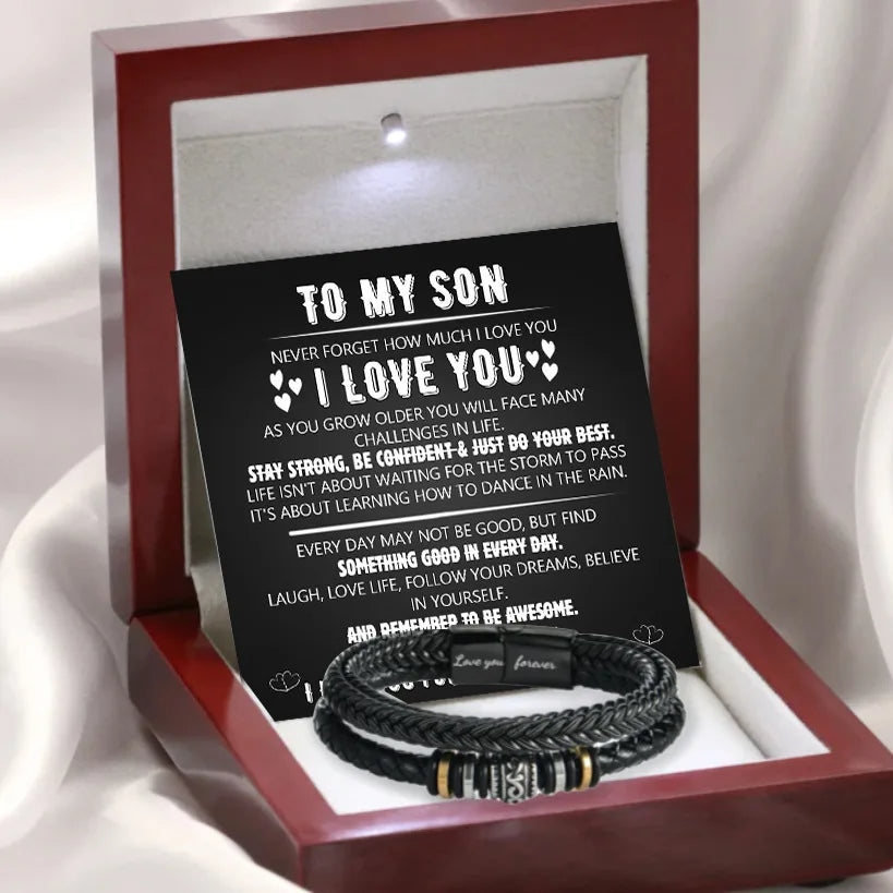 Stainless Steel Bracelet To My Son Bracelet, Son Gifts From Mom Dad, Birthday Gift For Son, Men Bracelet, Message Card Gift Box